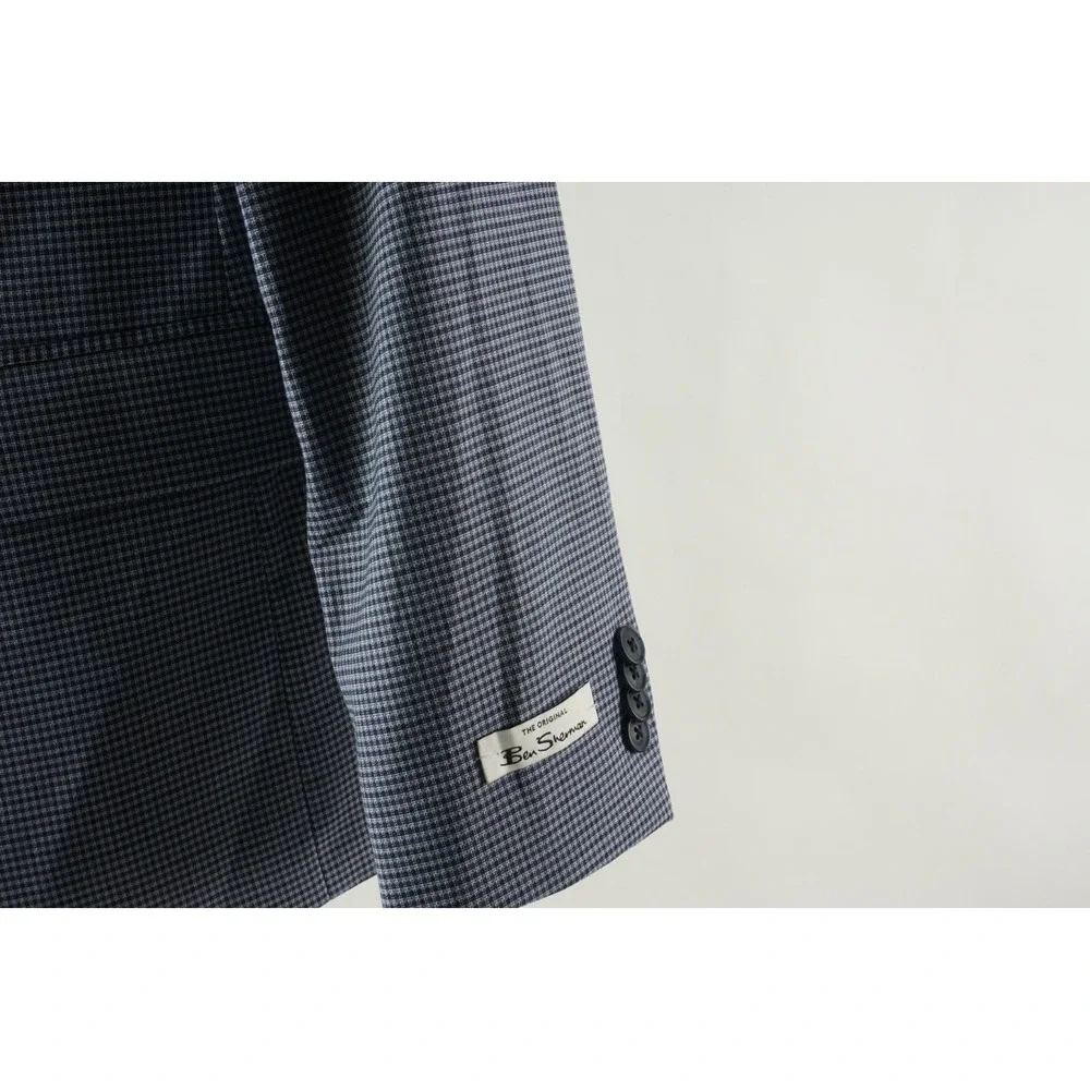 New $360 Ben Sherman Men's 40R Blue Woven Check Stretch Vented Notch Suit Jacket